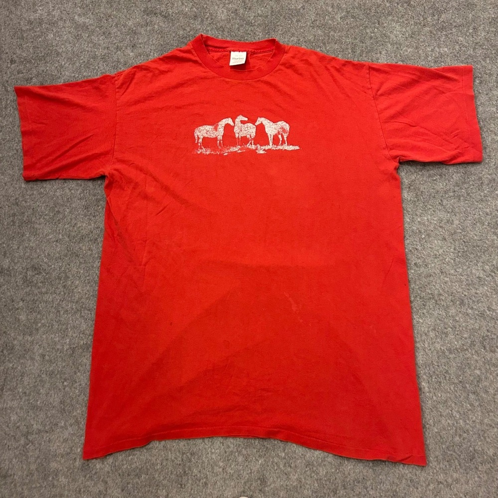 Red Short Sleeve Graphic Tee with Horses